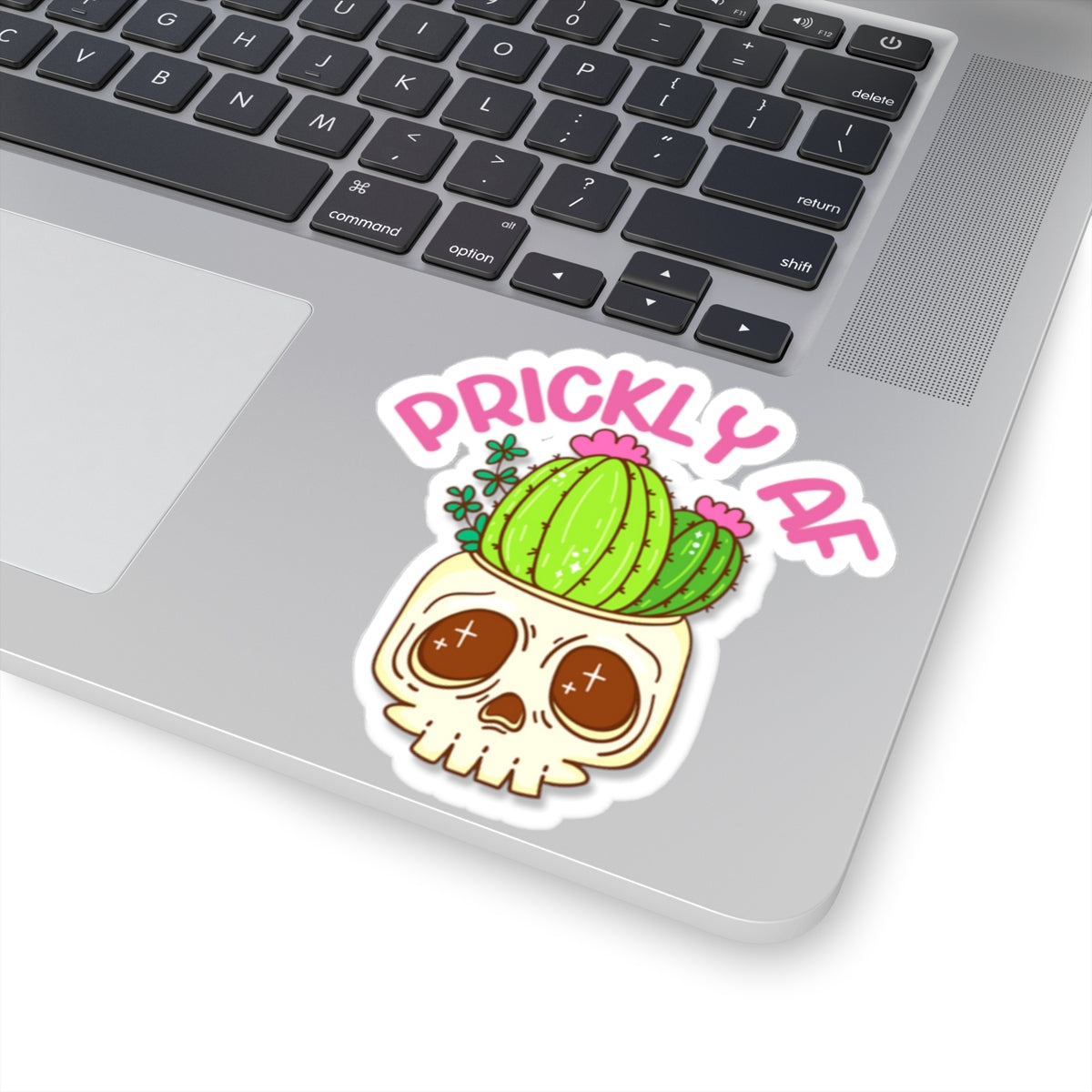 Cactus with Attitude: Prickly AF Skull Sticker; Kiss-Cut Stickers