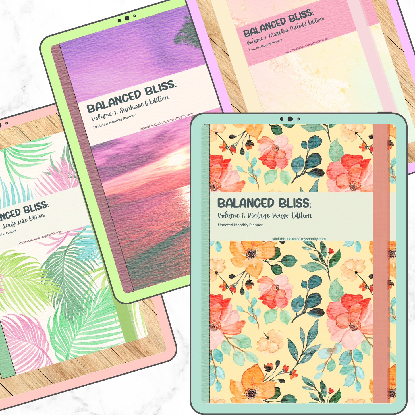 Balanced Bliss, Volume 1 - Undated Monthly Self-Care Hyperlinked Digital Planner