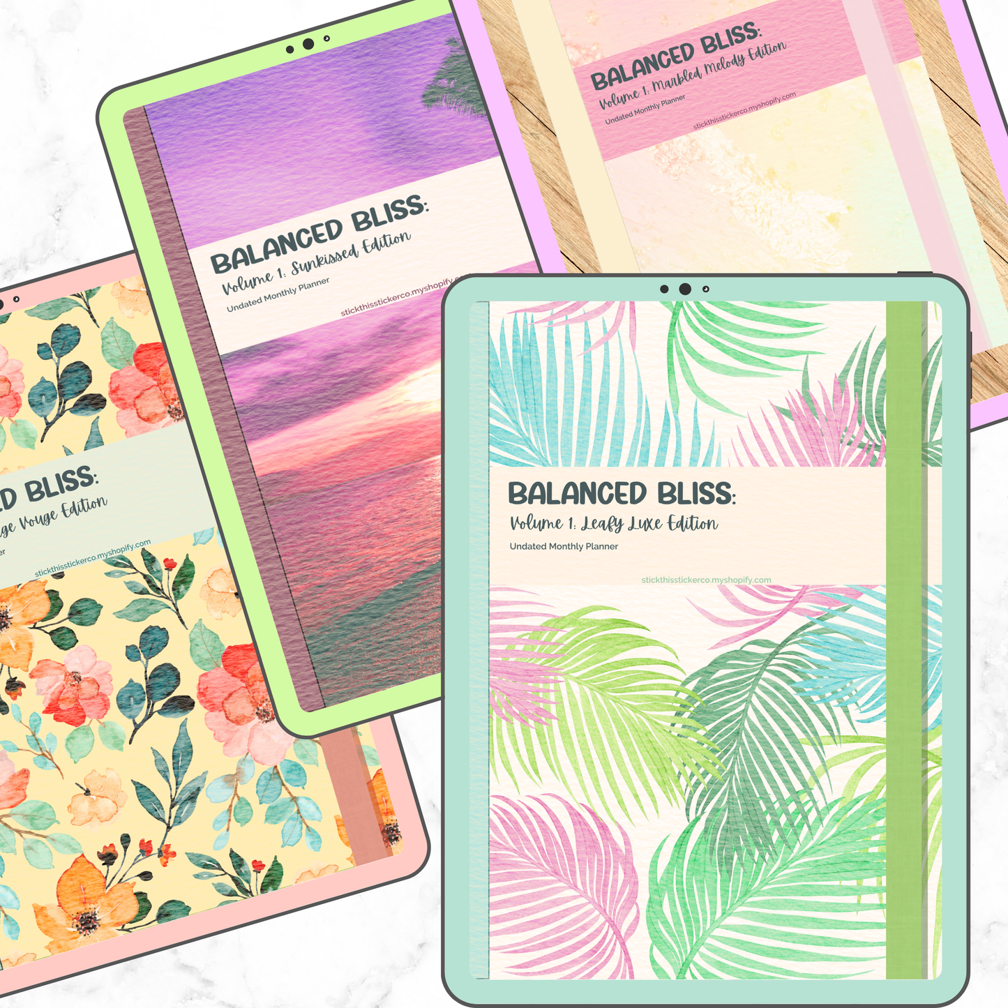 Balanced Bliss, Volume 1 - Undated Monthly Self-Care Hyperlinked Digital Planner