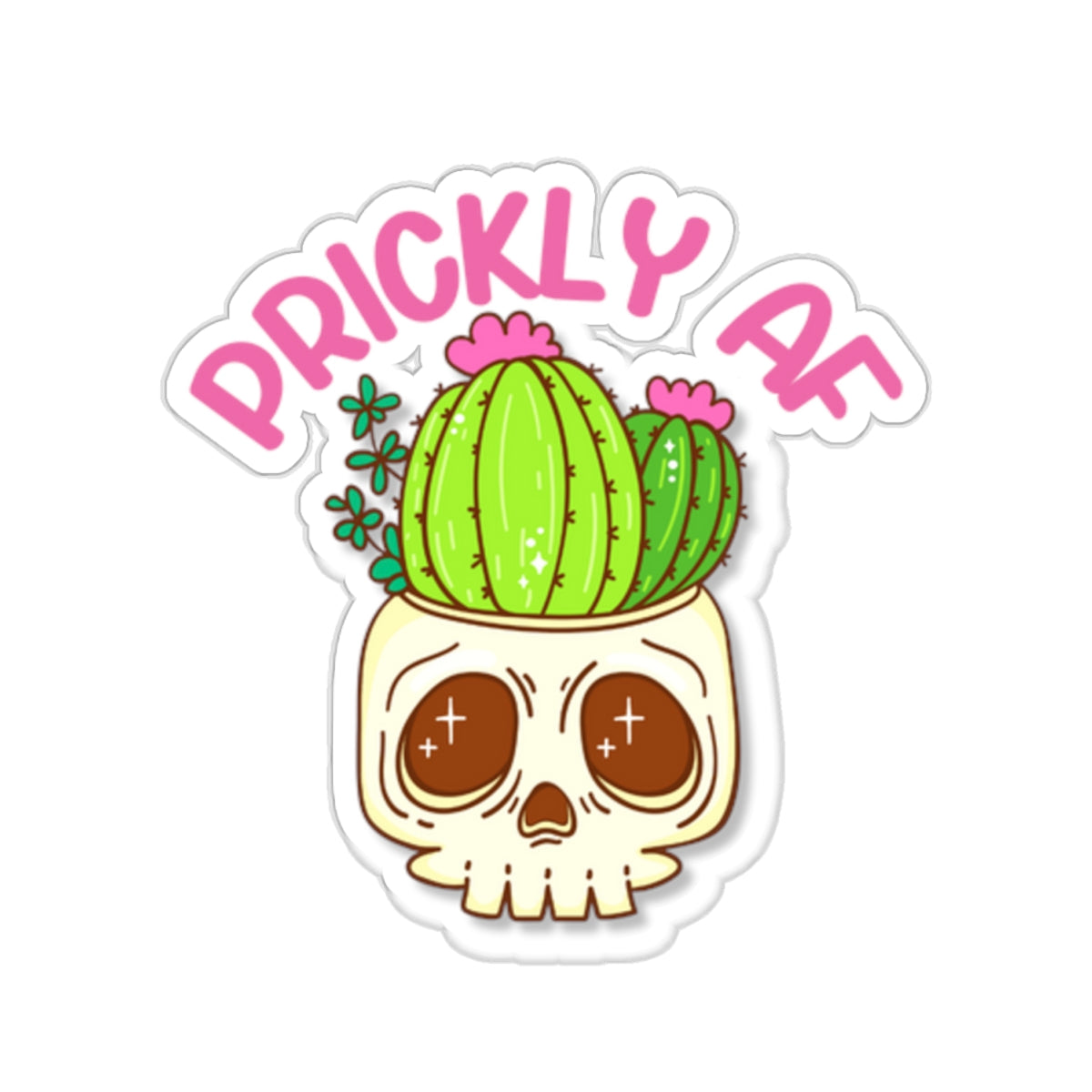 Cactus with Attitude: Prickly AF Skull Sticker; Kiss-Cut Stickers