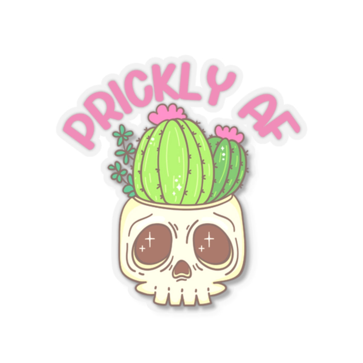 Cactus with Attitude: Prickly AF Skull Sticker; Kiss-Cut Stickers